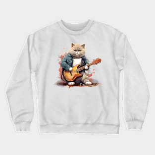 British Shorthair Cat Playing Guitar Crewneck Sweatshirt